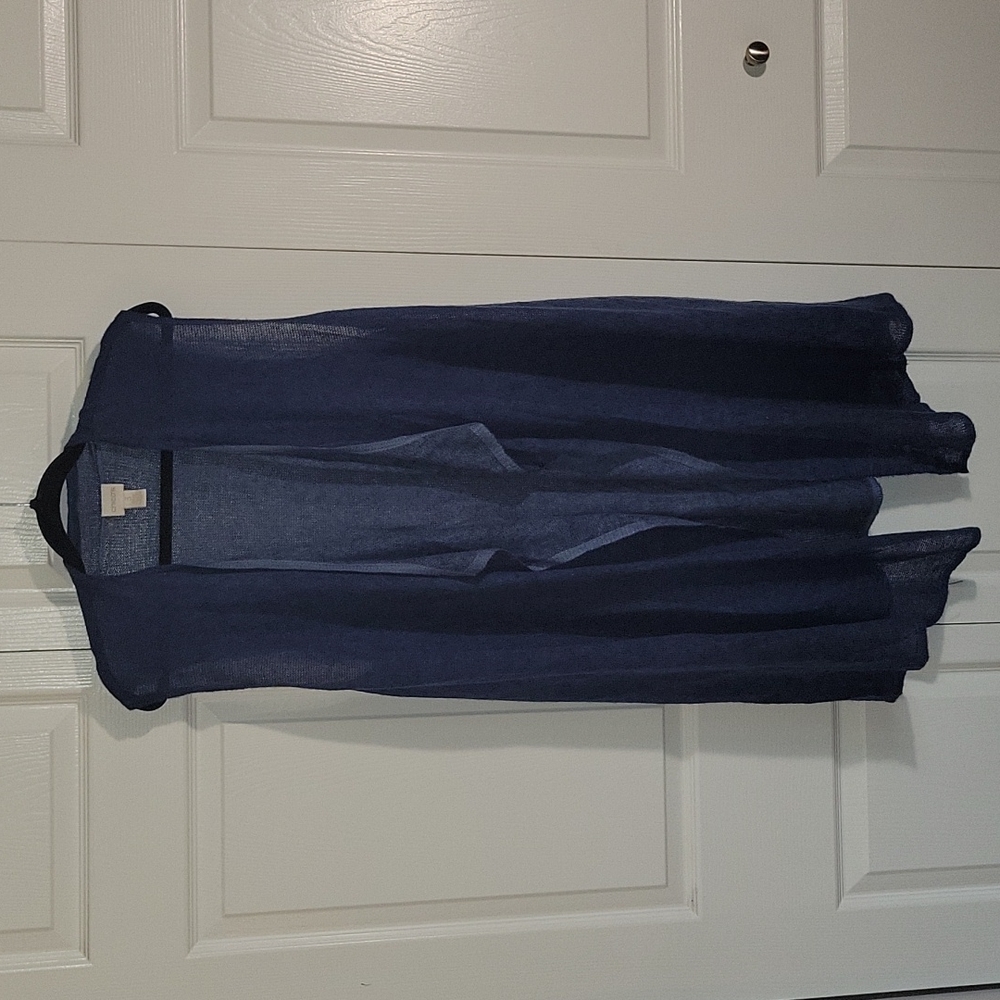 Chicos sleeveless draped cardigan size 3 blue, loose knit, long length